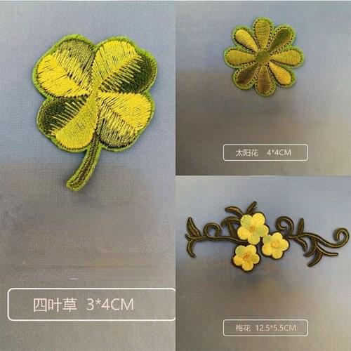 100pcs/lot Embroidery Patch Plum Sun Flower Four Leaf Clover Diary Clothing Decoration Sewing Accessory Diy Iron Applique