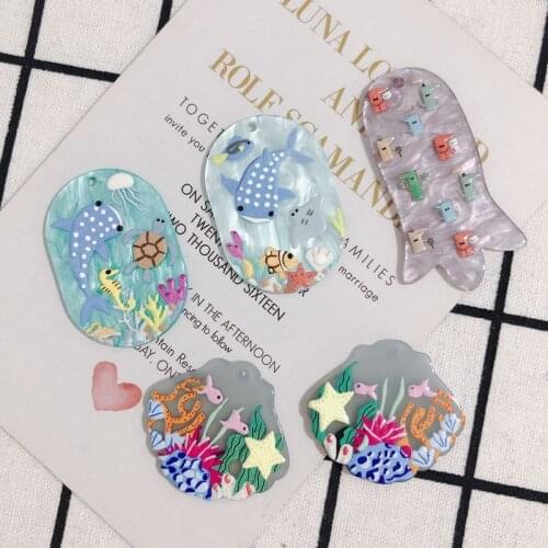 20pcs Nautical Ocean Acrylic Sheet Umbrella Oval Underwater World Small Fish Sea Turtle Resin Pendant DIY Earring Charms