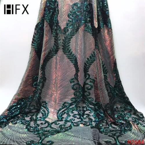 HFX african lace fabric 2019 high quality lace sequins purple tulle lace african glitter net lace for wedding X2684