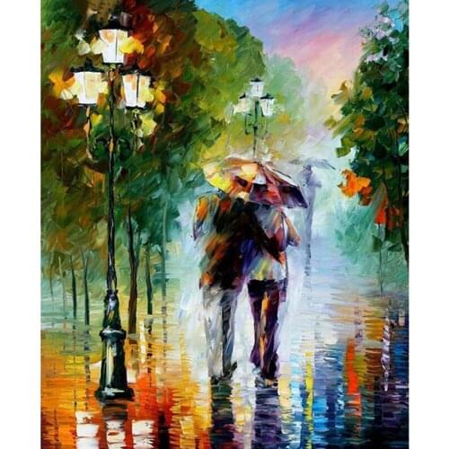 Diamond Painting Full Square Walking In The Rain Diamond Embroidery Painting Rhinestones Needlework DIY Crafts Decor