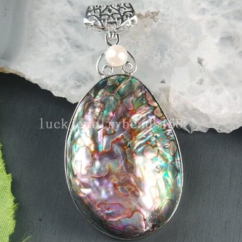 Free Shipping Women Fashion Jewelry 35x75mm Beatiful New Zealand Ablone Shell Art Pendant Bead 1pcs C3616