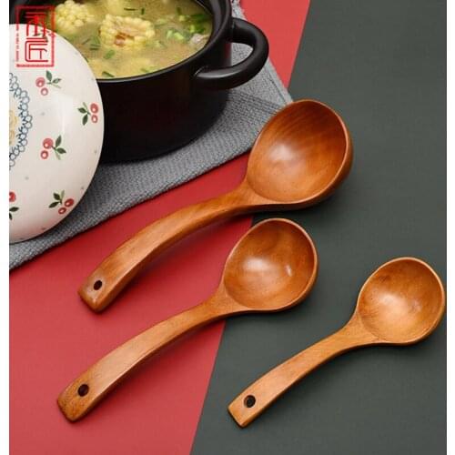 Large Wood Spoon Long Handled Wooden Soup Spoon Ladle Big Dessert Spoon Big Dinner Tablespoon Big