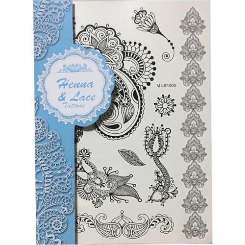 Flower Black Henna Tattoos Temporary Inspired Body Tattoos Stickers