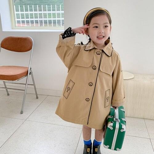 Girls Babys Kids Windbreaker Coat Jacket Outwear 2021 Lovely Spring Autumn Cotton Buttons Cardigan School Childrens Clothing
