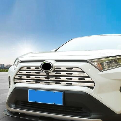 For Toyota RAV4 XA50 2019-2021 Stainless Front Center Grille Protector Guard Decorative Cover Trim Car Styling Accessories