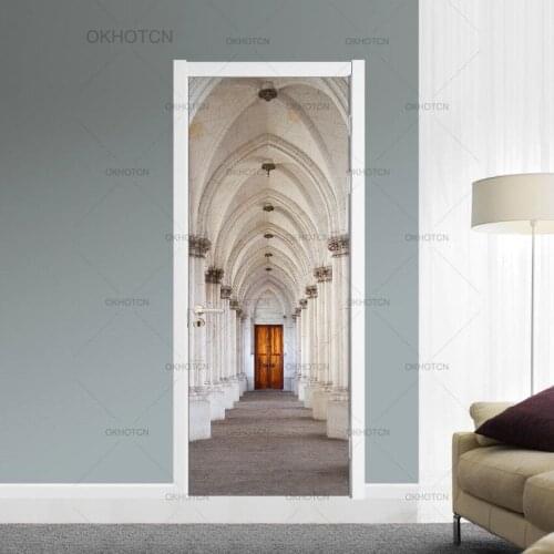 Door Sticker Home Decor Self Stick Porch Church Landscape Wallpaper Waterproof Renovation Poster Wallpaper On The Door Decals