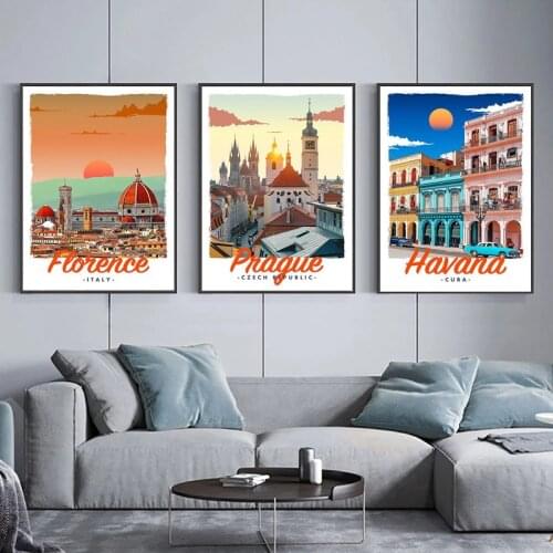 Europe City Street Travel Paintings Italy Landmark Building Houses Beach Landscape Canvas Prints Modern Wall Art Decor Painting
