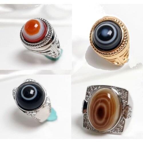 Natural Agates Evil Eye Ring for Men Evil Eye Gemstone Ring for Male Women Turkish Handmade Cool Fashion Jewelry Gift