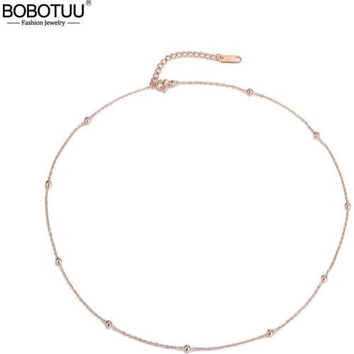 BOBOTUU Creative Round Beads & Squares Chain & Link Necklaces Jewelry Titanium Steel Chokers Necklace For Women Collier BN18062