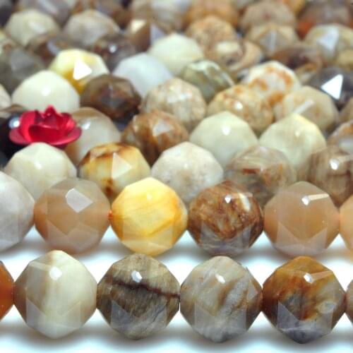 Natural Petrified Wood Jasper Diamond Faceted Round Beads Wholesale Loose Gemstones Semi Precious Stones for Jewelry Making Diy