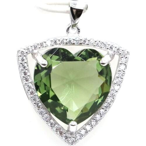 29x22mm Jazaz 5.5g Heart Created Green Amethyst Violet Tanzanite Pink Kunzite CZ Daily Wear 925 Solid Sterling Silver Pendant