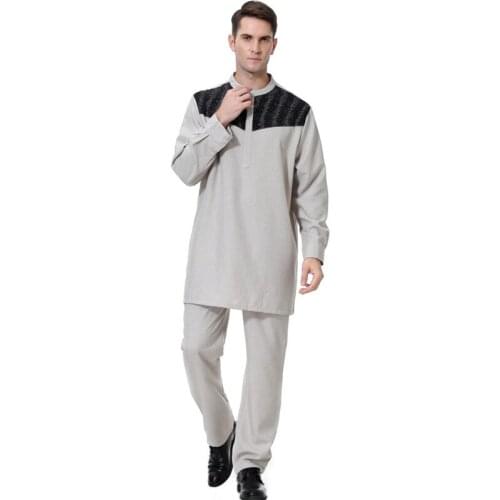 Muslim Man Dress Arab Islamic Prayer Clothes Muslim Man Long Sleeve White Robe Dress Mens Suit Pakistan Ropa Turca Blouse+pants