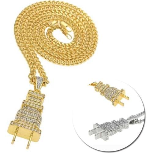 Men Women Crystal Necklaces Choker Hip Hop Rhinestone Electrical Plug Chains Bling Iced Out Jewelry Gifts