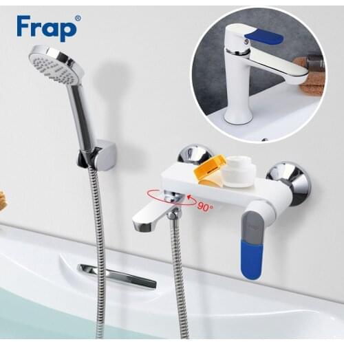 Frap Bath Shower Waterfall Faucet Wall Mount White Bathroom Shower Basin Sets Mixer Tub Faucet Rubber Handle Cover F3234 Set