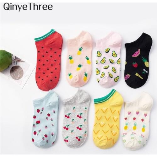 New cute art fresh happy fruit party boat socks comfortable strawberry cherry avocado pineapple watermelon cotton socks dropship