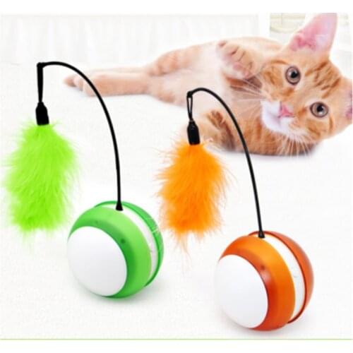 New Electric Pet Cat Toy Luminous Sound Rolling Ball With Feather Funny Cat Stick Cat Toy