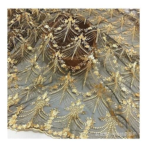 New three-dimensional gold line shining mesh lace embroidered skirt fabric custom clothing fabric
