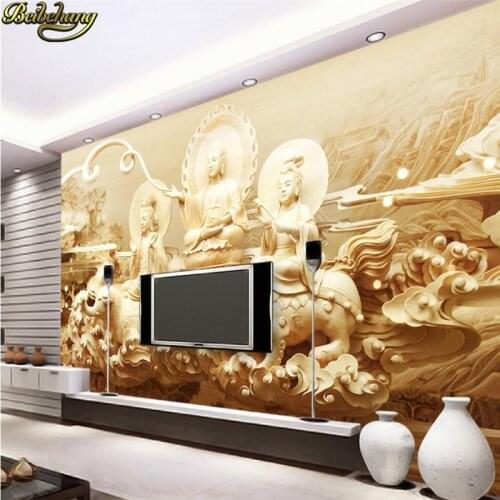 Beibehang papel de parede 3d Indian Buddhism Buddha Mural Wallpaper for Living Room TV Backdrop Wall Paper home Decor Stickers