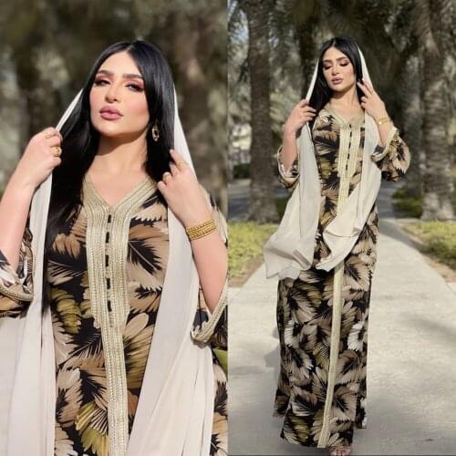 Spring New Arrival Arabic Long Sleeve Dress Ramadan Brown Abayas Islam Veiled Women Clothes Muslim Fashion Robe Jalabiya Kaftan
