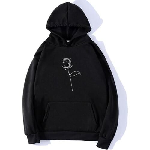 Casual Pullover Hooded Clothes Solid Color Regular Loose Hooded Hoodies Unisex Rose Printing Hoodies Men Women