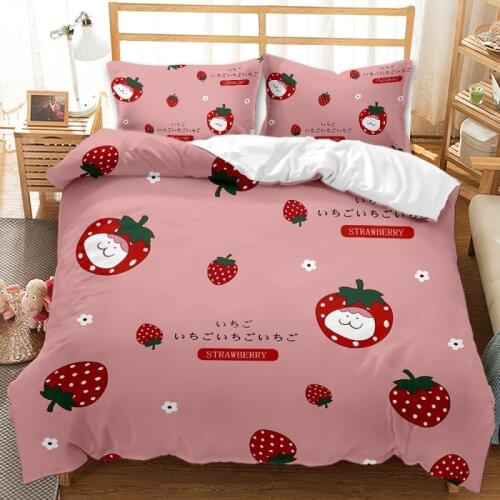 Pink Strawberry Girl Heart Bedding Love Duvet Cover King Size Set 3D Printed University Dormitory Single Bed Queen Duvet Cover