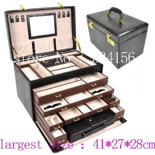Brown luxury PU 5 layer leather jewelry box watch gifts necklaces pendants earrings jewelry holder gift box (41*27*28cm)