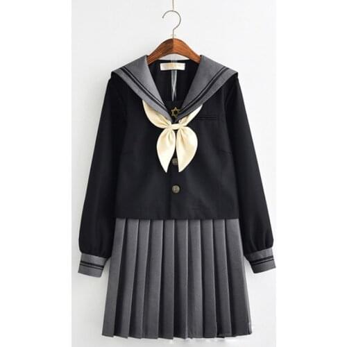 Crossing Japanese School Uniform For Girls Sailor Navy Style Students Uniforms Black Plus size Lala Cheerleader Clothing