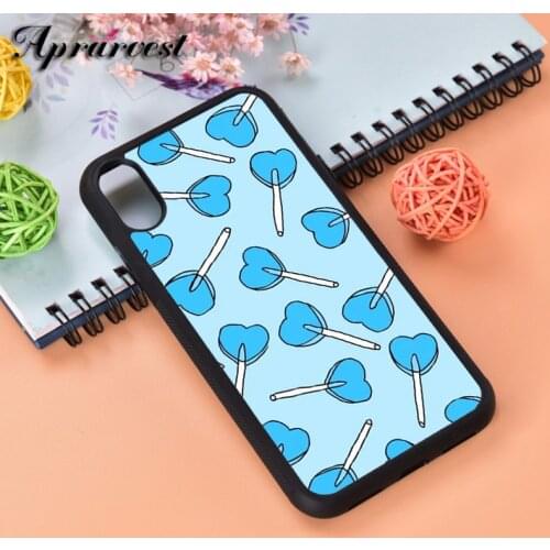 Aprarvest Aesthetic Blue Candy Lollipops Silicone Rubber Phone Case Cover For iPhone 6 6S 7 8 PLUS X XS XR 11 12 MINI PRO MAX