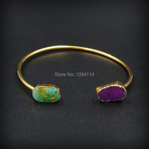 Mixed Colors Onyx Cluster And Calaite Combination Bracelet Of 24K Gold Cladding Adjustable Approx 10 mm