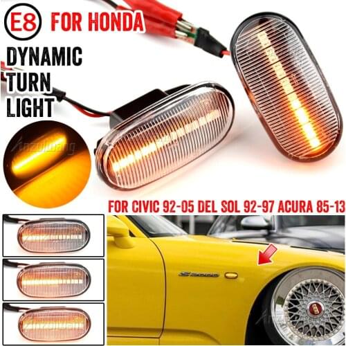 2pcs For Honda Prelude Civic CRX Del Sol Fit Accord Integra S2000 AP1 AP2 S2K LED Dynamic Side Marker Turn Signal Lights