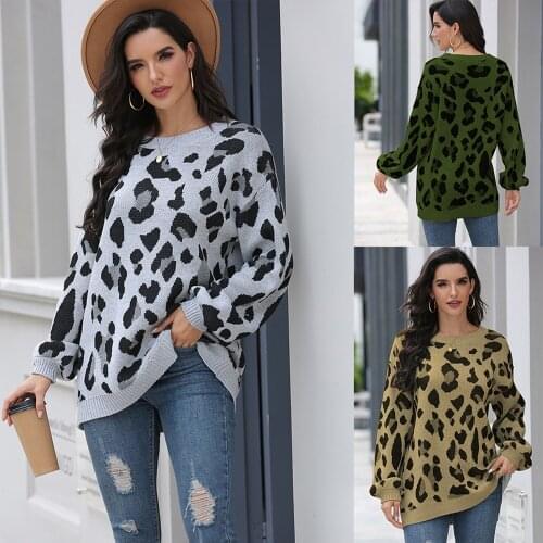 Sweater Women Pullover 2021 Sweater Hot Spot New Top Loose Leopard Sweater Women Winter Tide Warm Sweaters Dropshipping SJ3215