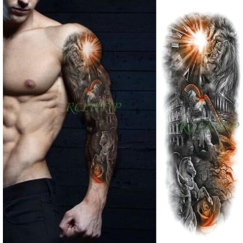 Waterproof Temporary Tattoo Sticker sun roman numeral warrior pegasus lion flower full arm fake tatto flash tatoo for men women
