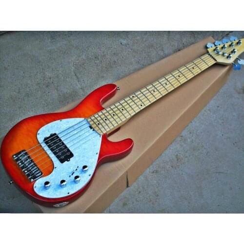 Top quality FDMB-7003 CS color white plate solid body tiger stripes active pickup 6 strings Musicman Bass , Free shipping