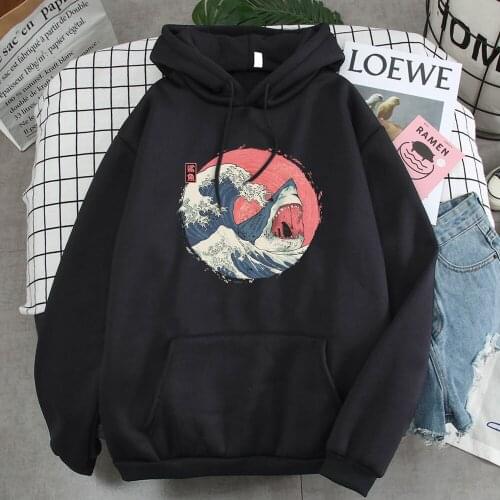 Japanese Shark Hoodies Ukiyo-E Harajuku Man Pullover Comfortable Casual Men Hoody Hip Hop Brand Rock Sweatshirt Long Sleeve