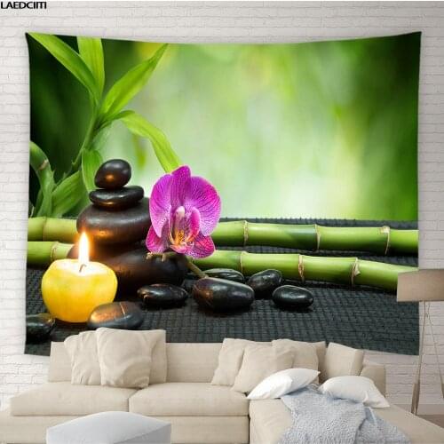 Zen Spa Tapestry Green Bamboo Stone Flower Butterfly Scenery Background Wall Hanging Aesthetics Living Room Bedroom Home Decor