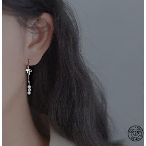 Bowknot Hoop Earrings For Women Multi Layer Shell Pearl Tassel Charm S925 Silver Students Birthday Girl Fine Jewelry Gifts New