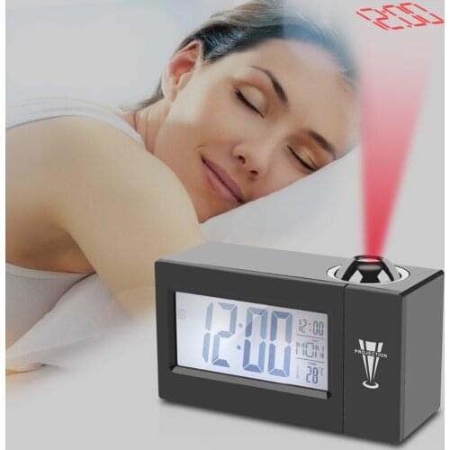LCD Screen Digital LED Projection Alarm Clock Calendar Temperature Humidity Wake Up Snooze Function Table Desk Clock Night Light