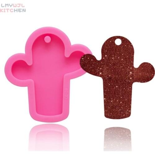 1Pc/Pack New Silicone Mirror Epoxy Cactus Keychain Pendant Mold DIY Making Fondant Cake Decoration Baking Resin Mold