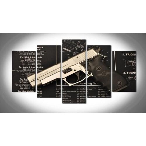 5 Panel New Modern Gun Painting Pictures Pistol Painting Canvas Art Wall Picture For Living Room Prints Unframed