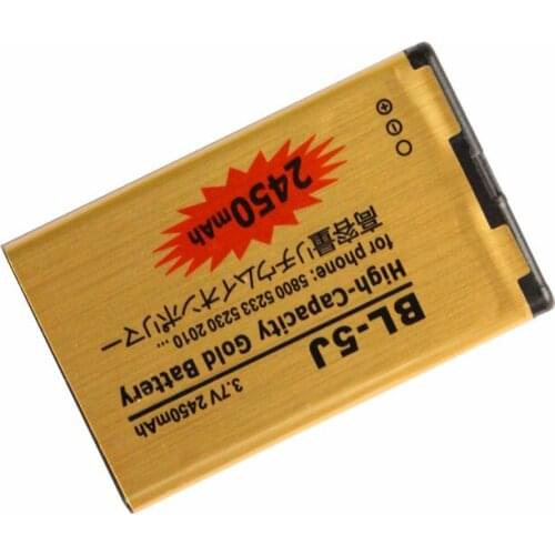 5pcs/lot 2450mAh BL-5J Gold Replacement Battery For Nokia 5800 Nuron X6 Nuron 5233 5235 X6m 5228 5232 5238 3020 520 526 521 ect