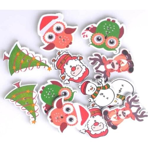 Mixed Christmas Wooden Sewing Buttons Handmade Scrapbooking Craft Accessories 30-40mm 50pcs MT0395