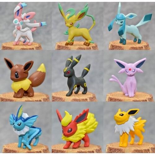 9PC/Lot Original Eevee Vaporeon Jolteon Flareon Espeon Umbreon Leafeon Glaceon with box action & toy figures Collection toy