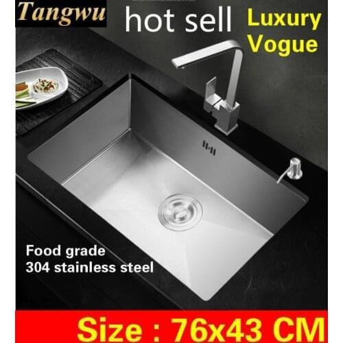 Free shipping Apartment Kitchen manual sink single trough big durable standard 304 stainless steel 3 mm hot sell 76x43 cm