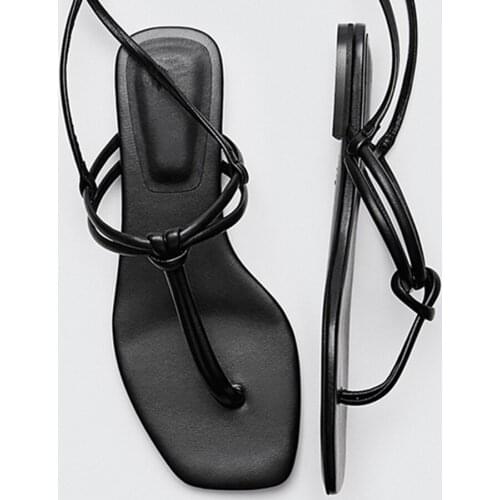 Jenny&Dave Summer Sandals Women England Fashion Genuine Leather Ins Fashion Blogger Vintage Bandage Roman Sandals Sandals