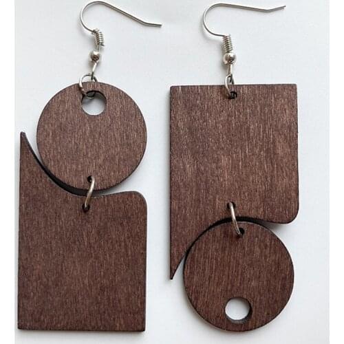 Wood Statement Drop Earring Jewelry Simple Metal Retro Vintage Bohemian Geometric Exaggerated Casual Unique Earrings for Women