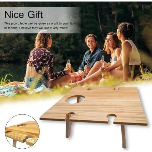 Wooden Folding Picnic Table Portable Folding Wine Table Rack Desk BBQ Outdoor Furniture 34x30x16cm for Travel Picnic Garden Camp