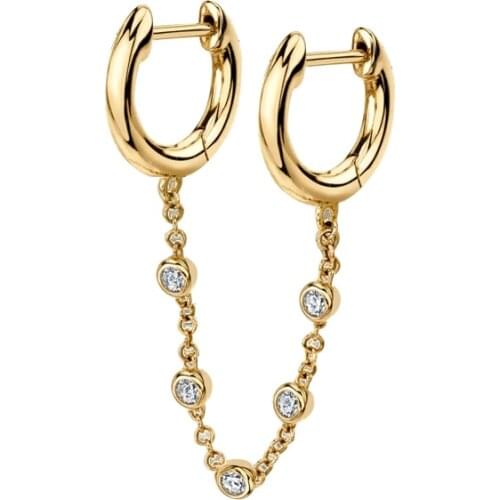 Double Circle Long CZ Zircon Chain Cartilage Earrings for Women Gold Small Round Huggie Hoop Earrings Fashion Jewelry 2020