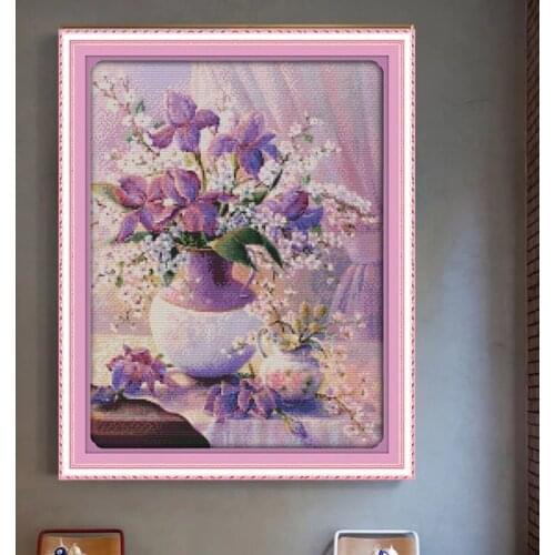 Purple vase Canvas Cross Stitch set Home Decore 11CT Fabric 14CT Canvas DMC Embroidery Needlework Cross-stitch Kit countable