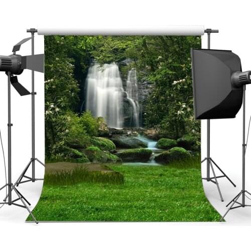 Jungle Forest Backdrop Trees Waterfall Fresh Flowers Nature Spring Green Grass Meadow Cascade Photography Background