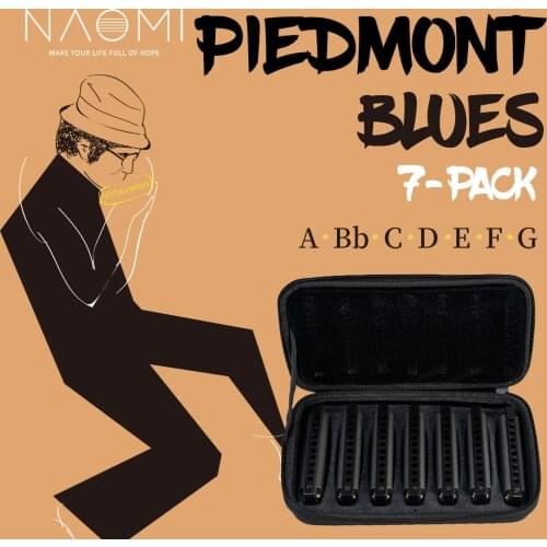 NAOMI Piedmont Blues Harmonica 10 Holes Key Of C Harp Set of 7 with Case Mini Harmonica